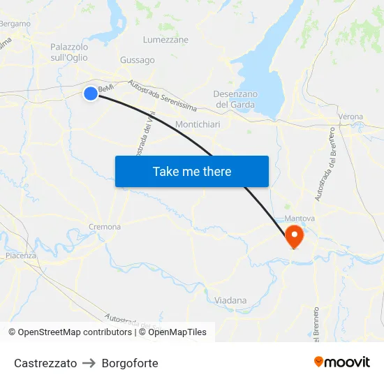 Castrezzato to Borgoforte map