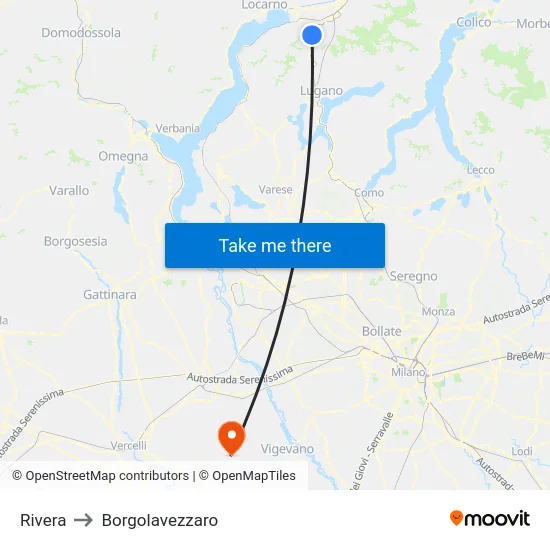 Rivera to Borgolavezzaro map