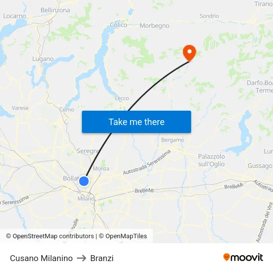 Cusano Milanino to Branzi map