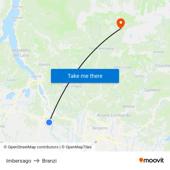 Imbersago to Branzi map