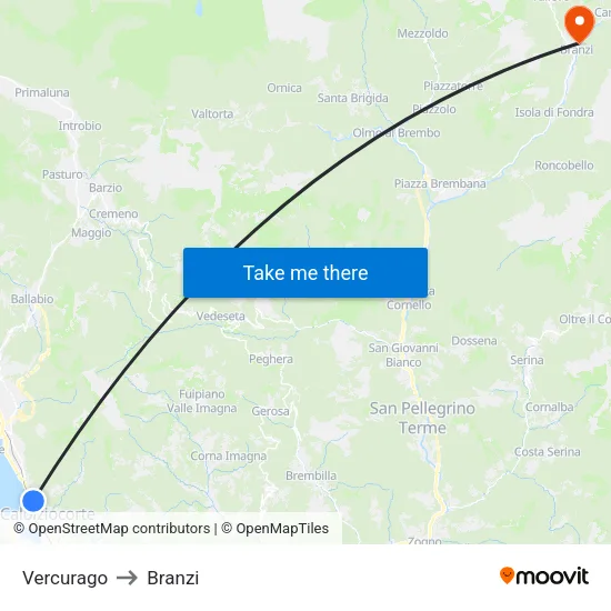 Vercurago to Branzi map
