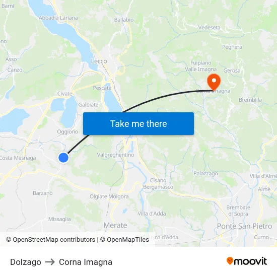 Dolzago to Corna Imagna map