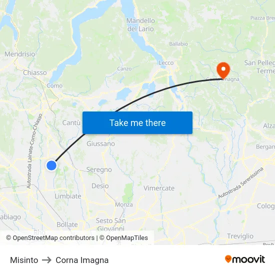 Misinto to Corna Imagna map