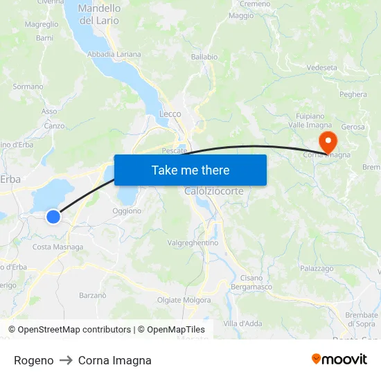 Rogeno to Corna Imagna map