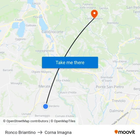 Ronco Briantino to Corna Imagna map