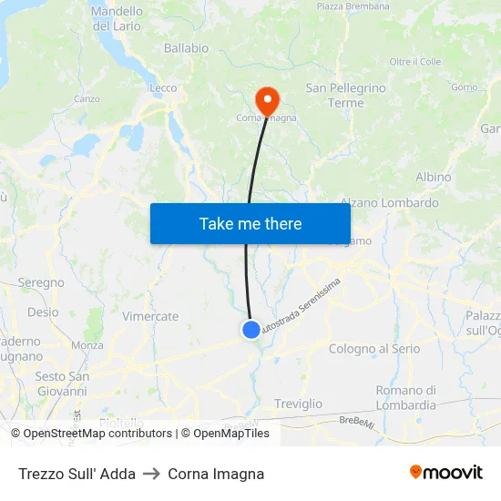 Trezzo Sull' Adda to Corna Imagna map