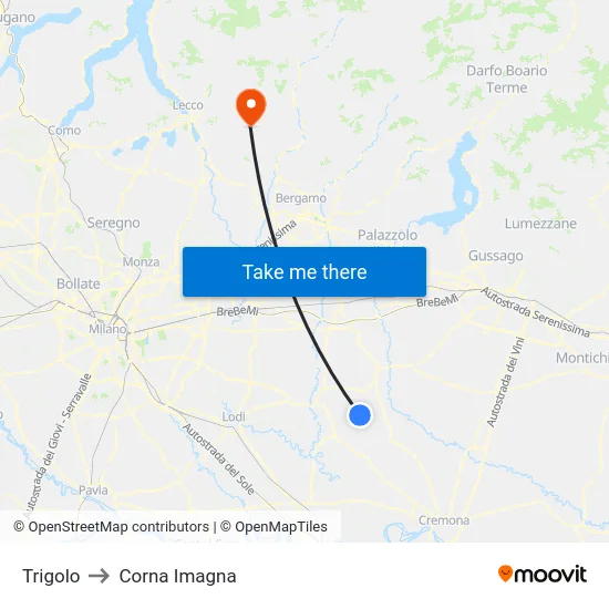 Trigolo to Corna Imagna map