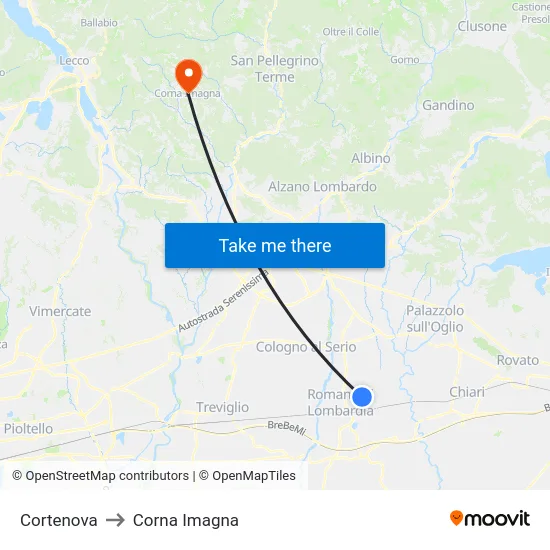 Cortenova to Corna Imagna map
