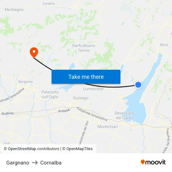 Gargnano to Cornalba map