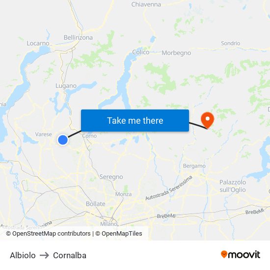 Albiolo to Cornalba map