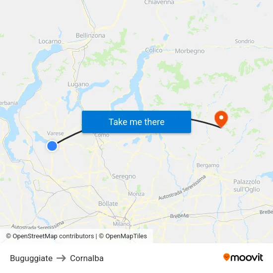 Buguggiate to Cornalba map