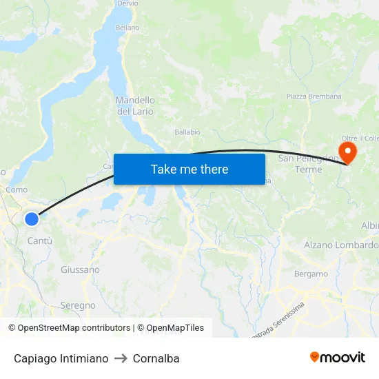 Capiago Intimiano to Cornalba map