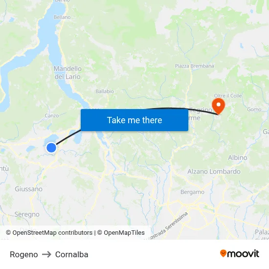 Rogeno to Cornalba map