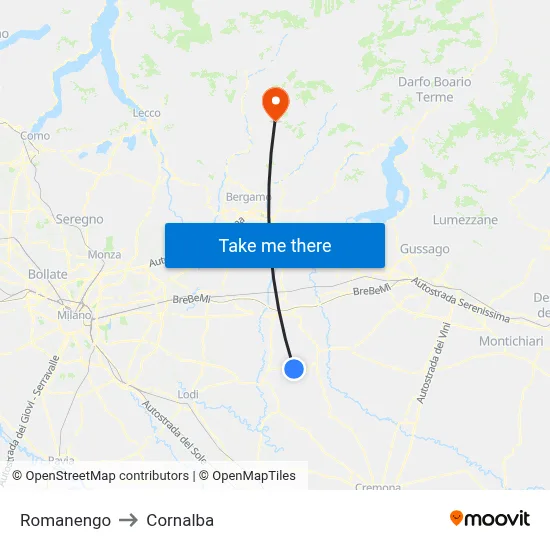 Romanengo to Cornalba map