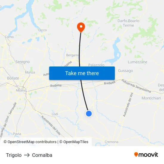 Trigolo to Cornalba map
