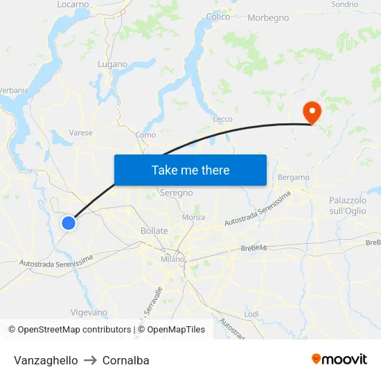 Vanzaghello to Cornalba map