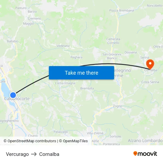 Vercurago to Cornalba map