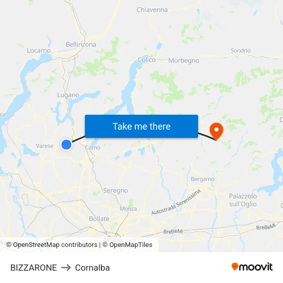 Bizzarone to Cornalba map