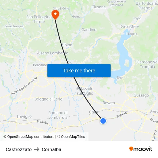 Castrezzato to Cornalba map