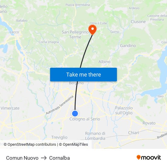 Comun Nuovo to Cornalba map