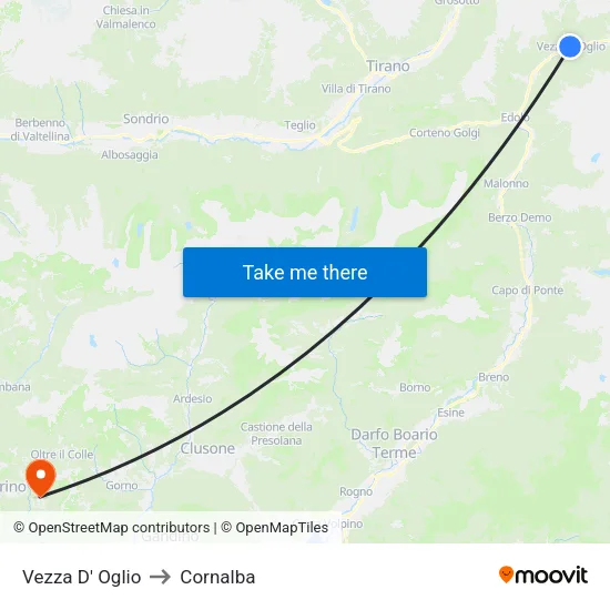 Vezza D' Oglio to Cornalba map