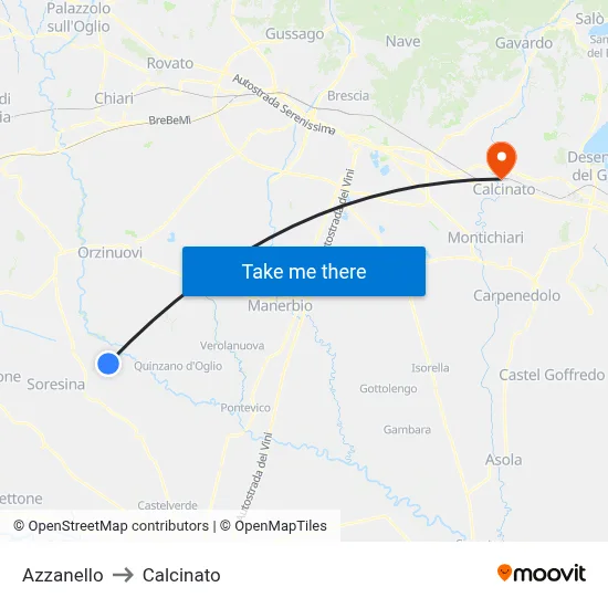 Azzanello to Calcinato map