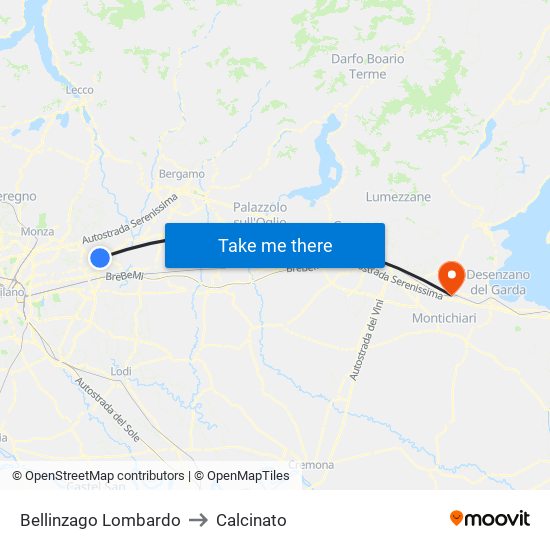 Bellinzago Lombardo to Calcinato map