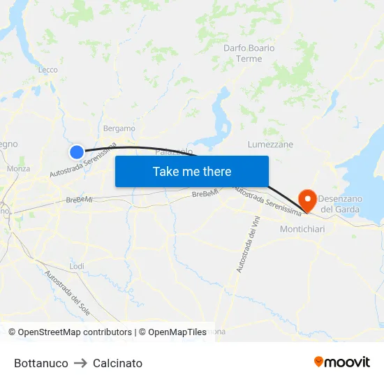 Bottanuco to Calcinato map