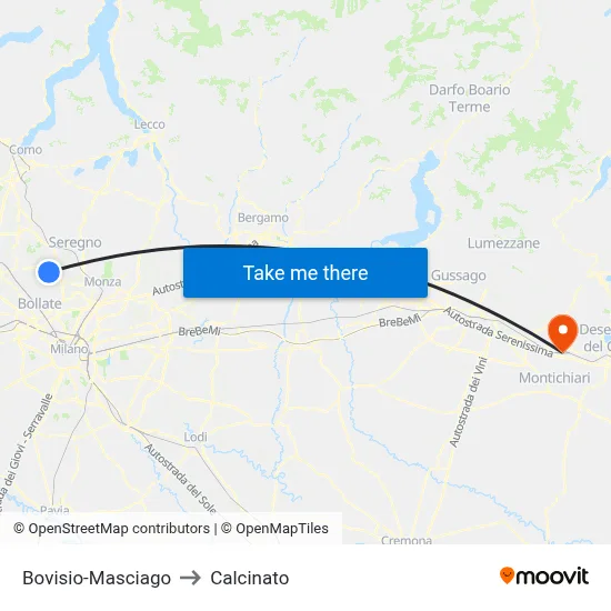Bovisio-Masciago to Calcinato map