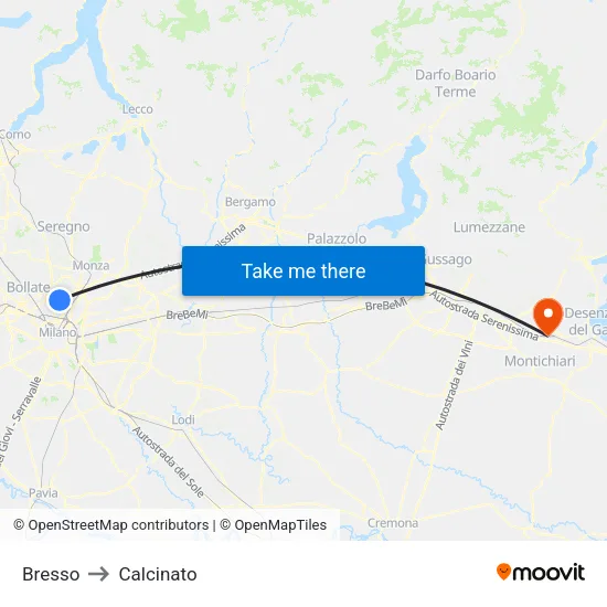 Bresso to Calcinato map