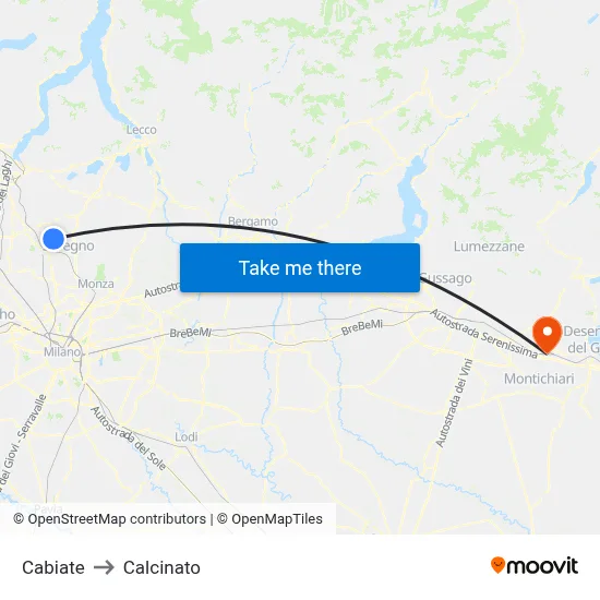 Cabiate to Calcinato map