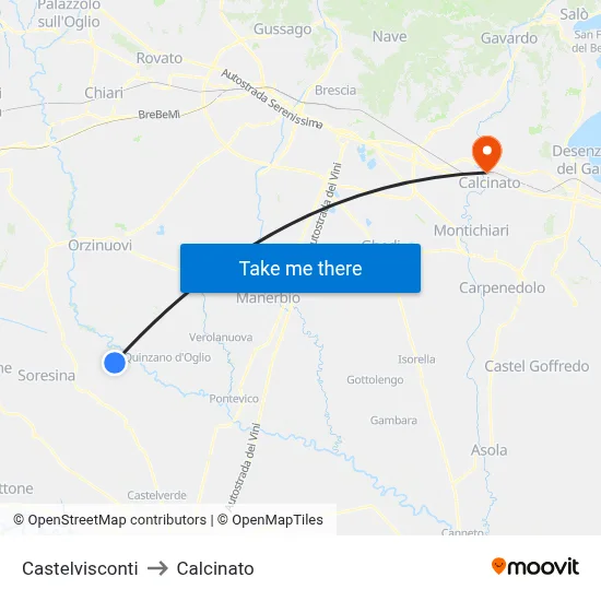 Castelvisconti to Calcinato map