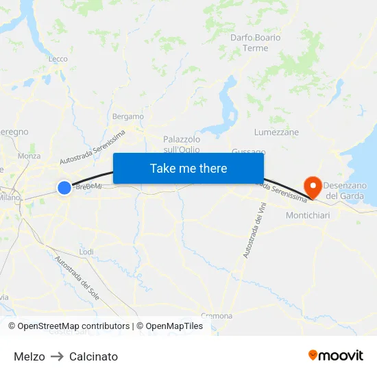 Melzo to Calcinato map
