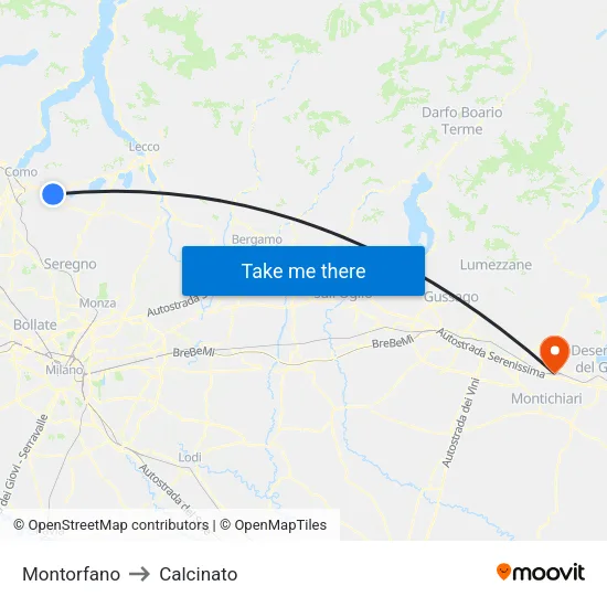 Montorfano to Calcinato map