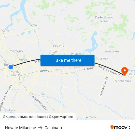 Novate Milanese to Calcinato map