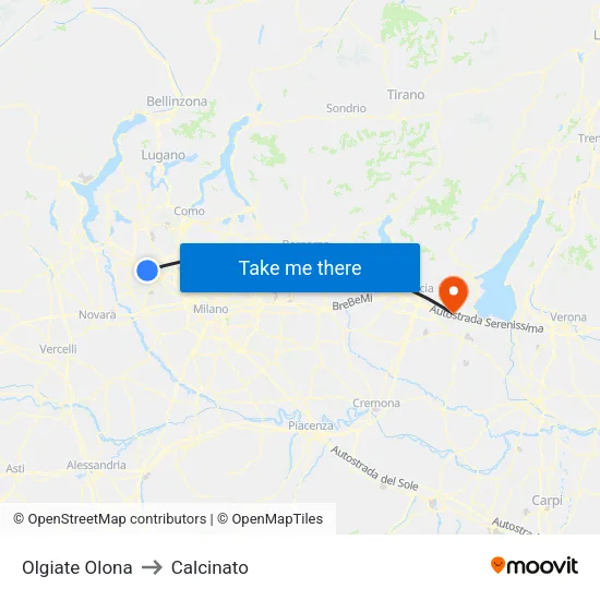Olgiate Olona to Calcinato map