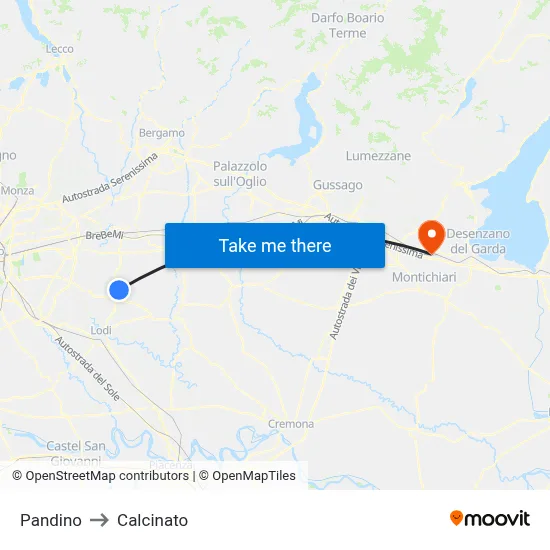 Pandino to Calcinato map