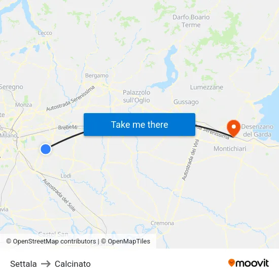 Settala to Calcinato map