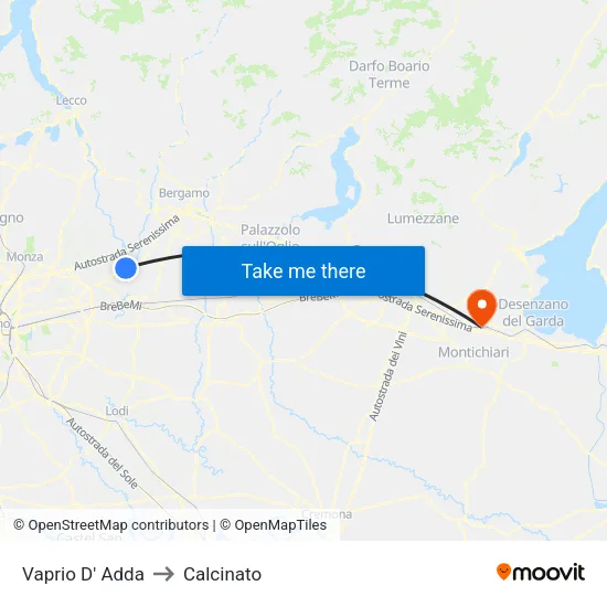 Vaprio D' Adda to Calcinato map