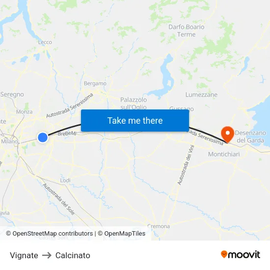 Vignate to Calcinato map