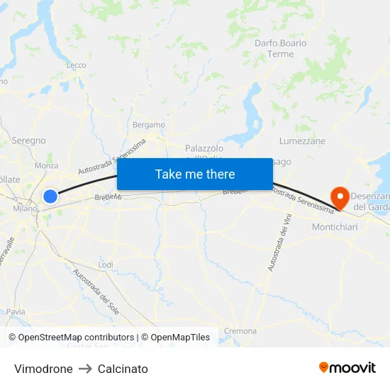Vimodrone to Calcinato map
