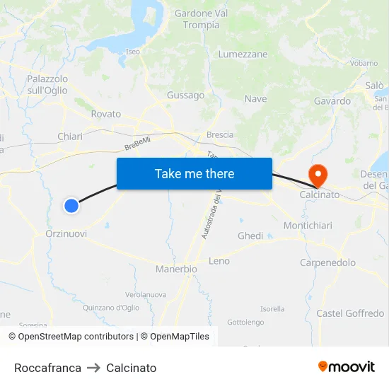 Roccafranca to Calcinato map