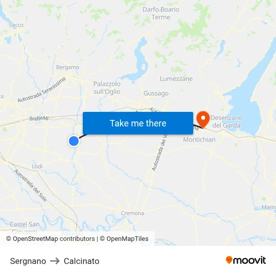 Sergnano to Calcinato map