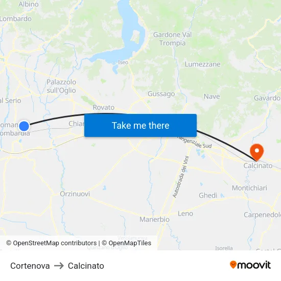 Cortenova to Calcinato map