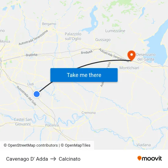 Cavenago D' Adda to Calcinato map