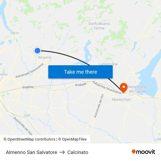 Almenno San Salvatore to Calcinato map