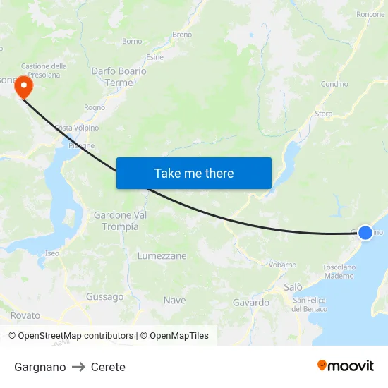 Gargnano to Cerete map