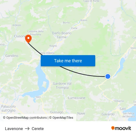 Lavenone to Cerete map