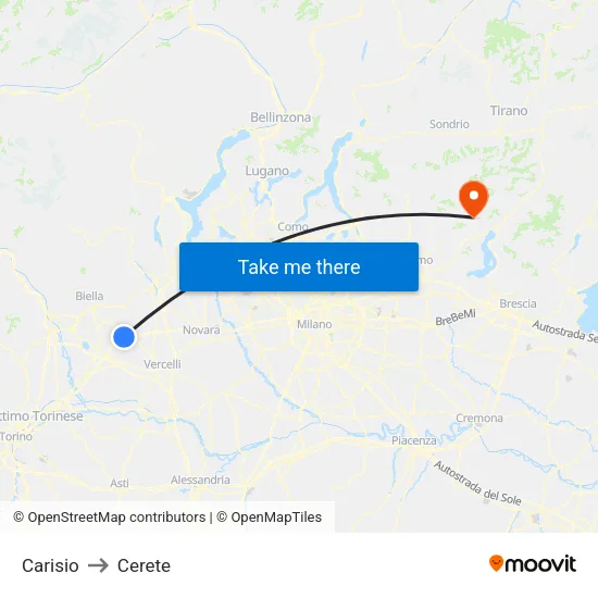 Carisio to Cerete map