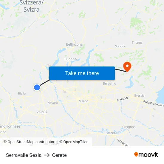 Serravalle Sesia to Cerete map